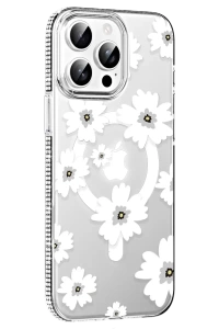 Apple iPhone 15 Pro Max Floral Magsafe Kapak - Beyaz
