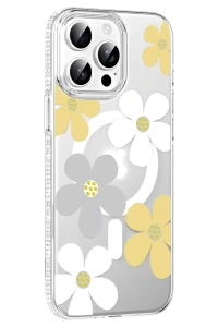 Apple iPhone 15 Pro Max Floral Magsafe Kapak - Sarı
