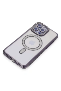 Apple iPhone 15 Pro Max Kılıf Joke Simli Magneticsafe Kılıf - Derin Mor