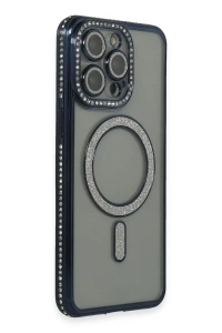 Apple iPhone 15 Pro Max Kılıf Joke Simli Magneticsafe Kılıf - Lacivert