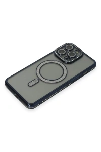 Apple iPhone 15 Pro Max Kılıf Joke Simli Magneticsafe Kılıf - Lacivert