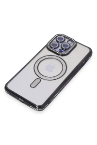Apple iPhone 15 Pro Max Kılıf Joke Simli Magneticsafe Kılıf - Siyah
