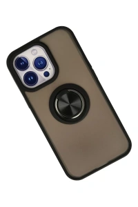 Apple iPhone 15 Pro Max Kılıf Montreal Yüzüklü Silikon Kapak - Siyah