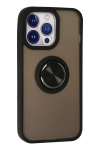 Apple iPhone 15 Pro Max Kılıf Montreal Yüzüklü Silikon Kapak - Siyah