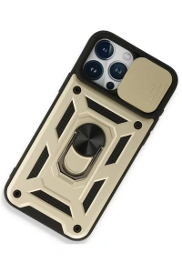 Apple iPhone 15 Pro Max Kılıf Pars Lens Yüzüklü Silikon - Gold
