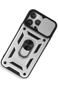 Apple iPhone 15 Pro Max Kılıf Pars Lens Yüzüklü Silikon - Gümüş