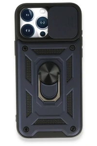 Apple iPhone 15 Pro Max Kılıf Pars Lens Yüzüklü Silikon - Lacivert