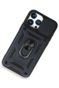 Apple iPhone 15 Pro Max Kılıf Pars Lens Yüzüklü Silikon - Lacivert