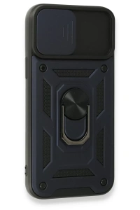 Apple iPhone 15 Pro Max Kılıf Pars Lens Yüzüklü Silikon - Lacivert