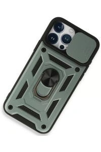 Apple iPhone 15 Pro Max Kılıf Pars Lens Yüzüklü Silikon - Yeşil