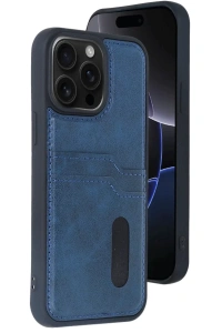 Apple iPhone 15 Pro Max Kılıf Sara Kartvizitli Deri Kılıf - Lacivert