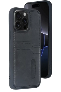 Apple iPhone 15 Pro Max Kılıf Sara Kartvizitli Deri Kılıf - Siyah