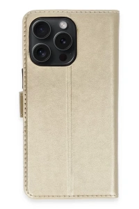 Apple iPhone 15 Pro Max Kılıf Trend S Plus Kapaklı Kılıf - Gold