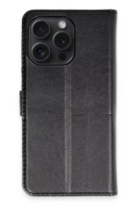 Apple iPhone 15 Pro Max Kılıf Trend S Plus Kapaklı Kılıf - Siyah