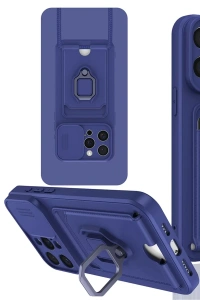 Apple iPhone 15 Pro Max Kılıf Zuma Kartvizitli Yüzüklü Silikon - Lacivert