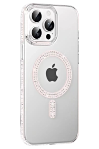 Apple iPhone 15 Pro Move Taşlı Magsafe Kapak - Gümüş