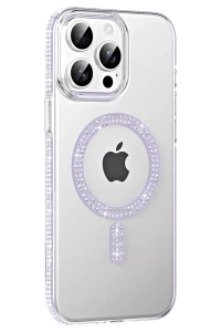 Apple iPhone 15 Pro Move Taşlı Magsafe Kapak - Lila