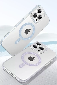 Apple iPhone 15 Pro Move Taşlı Magsafe Kapak - Natural Grey