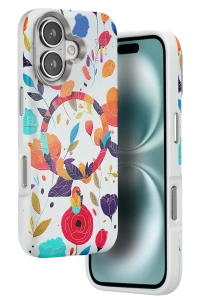Apple iPhone 16 Flower Series Magsafe Kapak - Beyaz