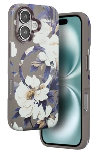 Apple iPhone 16 Flower Series Magsafe Kapak - Gri