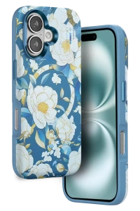 Apple iPhone 16 Flower Series Magsafe Kapak - Mavi