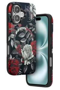 Apple iPhone 16 Flower Series Magsafe Kapak - Siyah