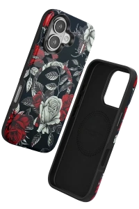 Apple iPhone 16 Flower Series Magsafe Kapak - Siyah