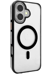 Apple iPhone 16 Gleam PC Sert Magsafe Kılıf - Şeffaf-Siyah