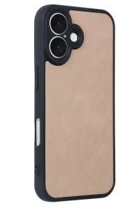 Apple iPhone 16 Kılıf Aras Deri Kapak - Pudra