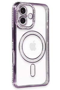 Apple iPhone 16 Kılıf Joke Simli Magneticsafe Kılıf - Derin Mor