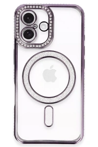 Apple iPhone 16 Kılıf Joke Simli Magneticsafe Kılıf - Derin Mor