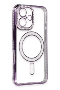 Apple iPhone 16 Kılıf Joke Simli Magneticsafe Kılıf - Derin Mor