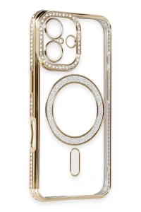 Apple iPhone 16 Kılıf Joke Simli Magneticsafe Kılıf - Gold