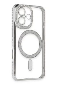 Apple iPhone 16 Kılıf Joke Simli Magneticsafe Kılıf - Gümüş