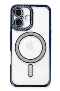 Apple iPhone 16 Kılıf Joke Simli Magneticsafe Kılıf - Lacivert