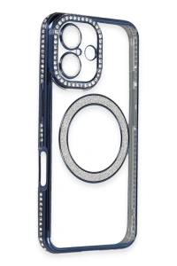 Apple iPhone 16 Kılıf Joke Simli Magneticsafe Kılıf - Lacivert