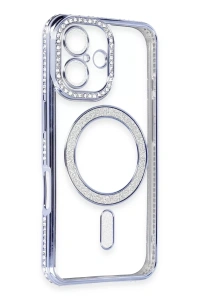 Apple iPhone 16 Kılıf Joke Simli Magneticsafe Kılıf - Mavi