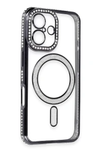 Apple iPhone 16 Kılıf Joke Simli Magneticsafe Kılıf - Siyah