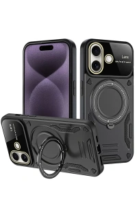 Apple iPhone 16 Kılıf Joy Lens Standlı Kapak - Siyah