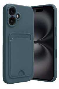 Apple iPhone 16 Kılıf Kelvin Kartvizitli Silikon - Koyu Yeşil