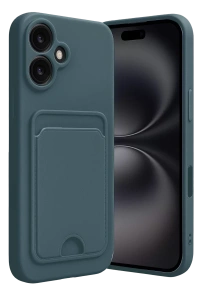 Apple iPhone 16 Kılıf Kelvin Kartvizitli Silikon - Koyu Yeşil