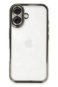 Apple iPhone 16 Kılıf Lensli Silikon - Titanyum Gri