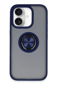 Apple iPhone 16 Kılıf Montreal Yüzüklü Silikon Kapak - Lacivert