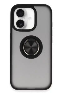 Apple iPhone 16 Kılıf Montreal Yüzüklü Silikon Kapak - Siyah