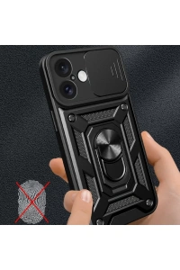 Apple iPhone 16 Kılıf Pars Lens Yüzüklü Silikon - Siyah