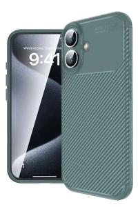 Apple iPhone 16 Plus Kılıf Auto Focus Karbon Kapak - Koyu Yeşil