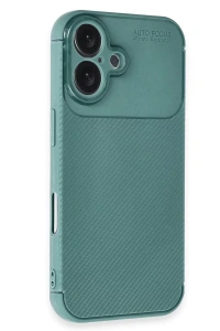 Apple iPhone 16 Plus Kılıf Auto Focus Karbon Kapak - Koyu Yeşil
