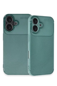 Apple iPhone 16 Plus Kılıf Auto Focus Karbon Kapak - Koyu Yeşil