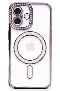 Apple iPhone 16 Plus Kılıf Joke Simli Magneticsafe Kılıf - Derin Mor