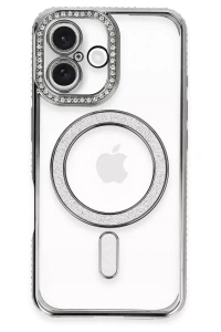 Apple iPhone 16 Plus Kılıf Joke Simli Magneticsafe Kılıf - Gri